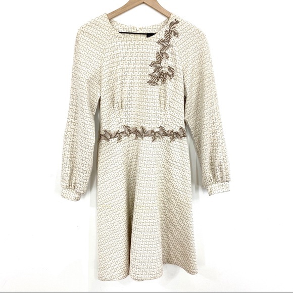 Iren Klairie | Ivory + Gold Appliqué Leaf Dress - Picture 3 of 10